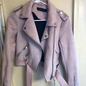 New pink moto jacket with belt and silver details